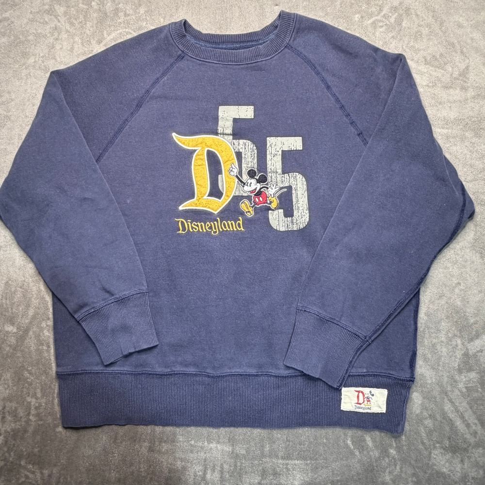 Disney Parks Sweatshirt Mens L Disneyland 55 Mickey Mouse Raglan Crewneck Navy